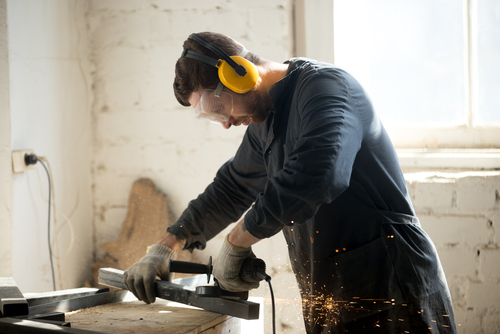 Man using eye protection in workplace